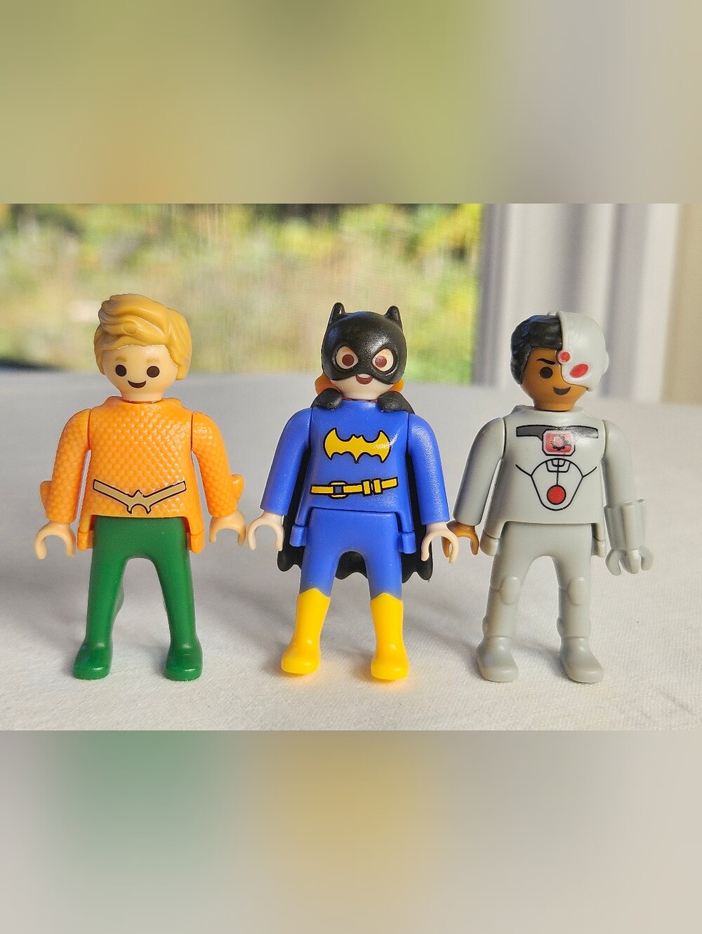 Playmobil DC Comics mini figures Kinder Surprise Aquaman, Batgirl, and Cyborg